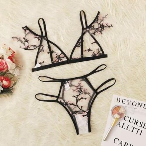 New Push Up Bralette Embroidered Floral Sexy Lingerie Set Two Piece Set Underwear Women Wire Free Intimates Bras Set Plus Size