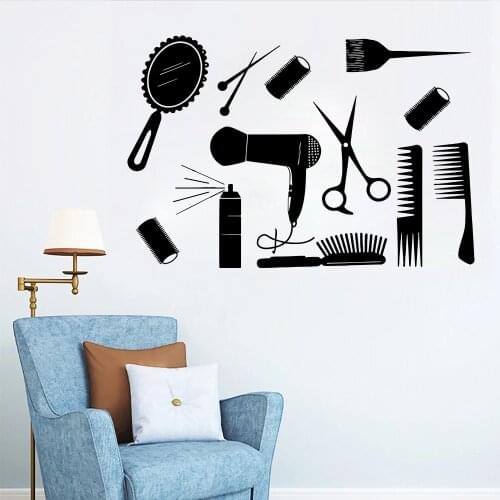 Pretty Vinyl Salon Wall Stickers Hairdresser Wallpaper For Barber Shop Salon Sticker Wall Decal Sticker