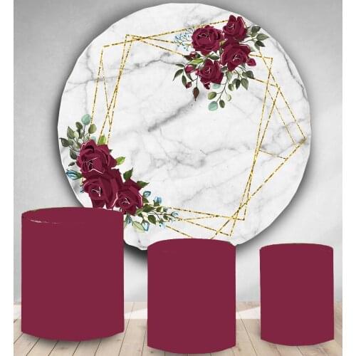 Marble rose flower Circle photography backdrop Wedding bridal shower round photo booth background birthday party banner