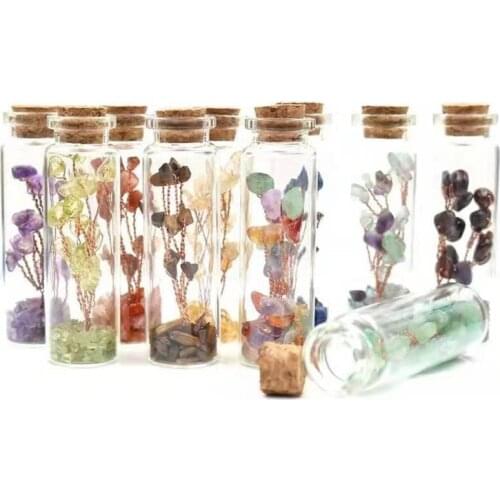 Lapis Quartz Glass Bottle Fill Irregular Natural healing Stones Chips Lucky Drift Bottle tree Reiki Feng Shui