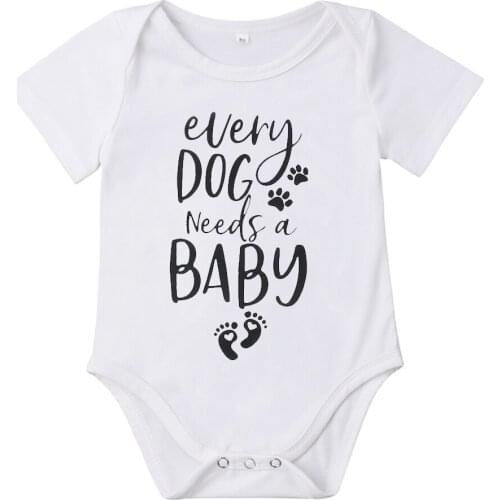 0-18M Summer Causal Cute Toddler Baby Girls Boys Bodysuits Short Sleeve Letter Print White Jumpsuits Clothes