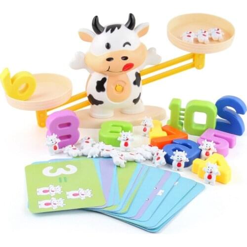 Math Match Toy Cow Balancing Scale Preschool Number Balance Toys Baby Educational Learning Board Game Gift