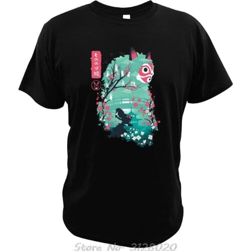 Princess Mononoke T Shirt Swordsman Wolfs Manga Tshirt For Men Japanese Cartoon Casual Tees Digital Print T-Shirt Cotton