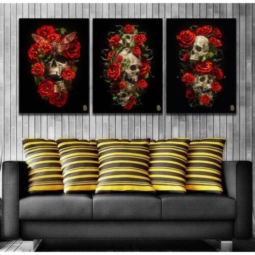 3 piece set diamond painting Skull red rose flower full square round diamond embroidery diamond mosaic set,home painting