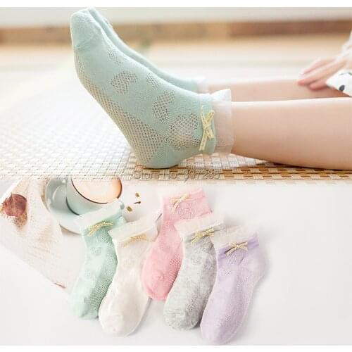 New spring toddler Girls Socks Cute Princess Bow tie kids Breathable Mesh socks for children Mickey design lace cotton socks