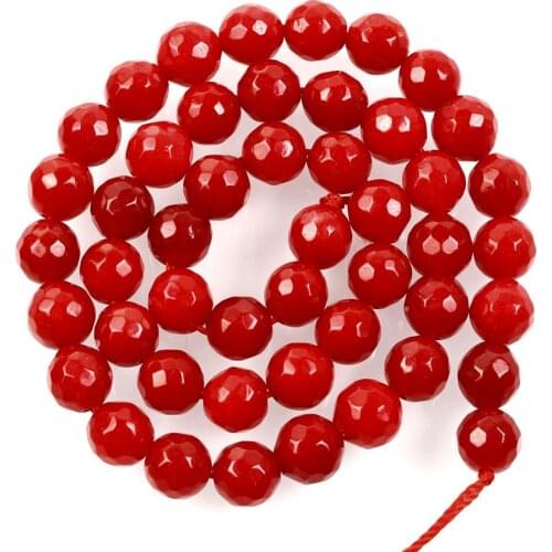 Natural Stone Faceted Red Alabaster Charm Loose Beads For Jewelry Making Needlework Bracelet DIY Pick Size Strand 8 MM
