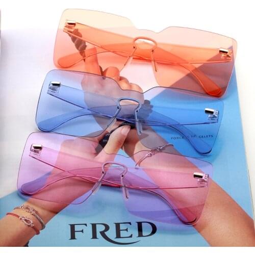 Colorful rimless oversized square sunglasses women yellow orange white big large frameless sun Glasses eyeglasses trends product