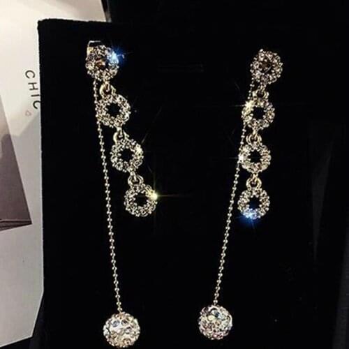 Wholesale Price New Crystal Long Drop Earrings Bridal Wedding Party Accessories Tassel Earrings for Women