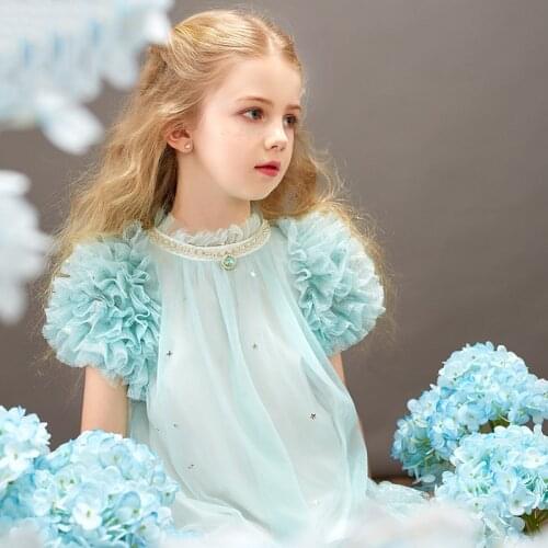 Flower Girls Birthday Banquet Lace Stitching Dress Elegant Girl Evening Party Dress Princess Flower Girls Eucharist Party Dress