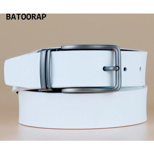Casual White Belt For Men Genuine Leather Jeans Waist Strap 33CM Width Gray Pin Buckle Belts Fashion Style ZKYY-HW009
