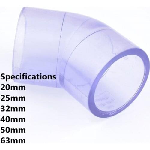 1pc 20-63mm Transparent PVC Connector UPVC 45 Degree Elbow Connector Garden Irrigation Water Pipe Connector Aquarium Adapter DIY