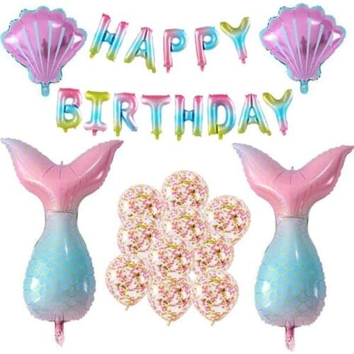 Pink Happy Birthday Banner, 16 Inch Latex Aluminum Foil Mermaid Balloons Banner Reusable Birthday Decorations and Party Supplies