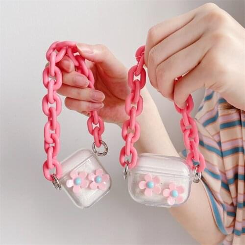 Super Cute Flower Decor Clear Soft Cover For apple airpods 1 2 Pro 3 Case Earphone Case Box Cover For AirPods Candy Pink Keyring