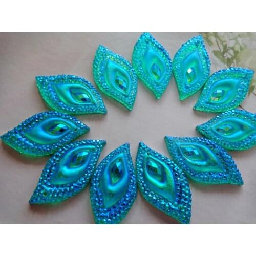 Light blue AB colour sew on rhinestones Eye navette shape flatback 16*30mm resin crystal gemstones for dress 50pcs/lot