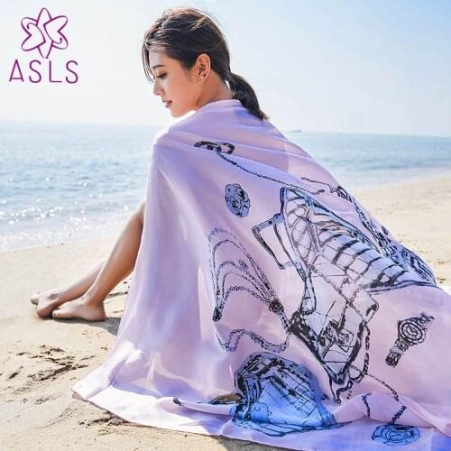 Comfortable And Soft Women Girl Scarf Long Silk Scarf Shawl Sunscreen Beach Towel Printed Long Scarf