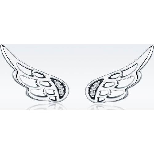 YAONUAN Fine Female Jewelry S925 Sterling Silver Hollow Out Angel Wings Platinum Plating Stud Earrings Festive Accessories Gift