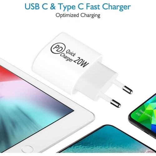 USB Type C Charger 20W Portable USB C Charger Support Type C PD Fast Charging For iPhone 12 Pro Max 11 Mini 8 Plus TypeC Cable
