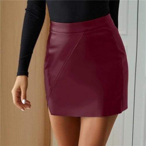 High Waist Split Pu Leather Womens Mini Skirt A-Line Black Sexy Female Short Skirt 2021 New Autumn Winter Lady Bottom Bodycon