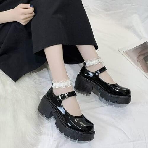 Women Student Shoes Japanese Ankle Strap Round Toe High Heels Platform PU Leather Shoes Cute Lolita JK Girls Mary Jane Shoes
