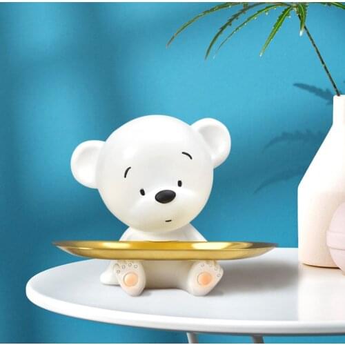 ZK20 Creative White Bear Statue Storage Tray Nordic Home Decoration Bedroom Small Items Storage Tray Desktop Decoration Crafts