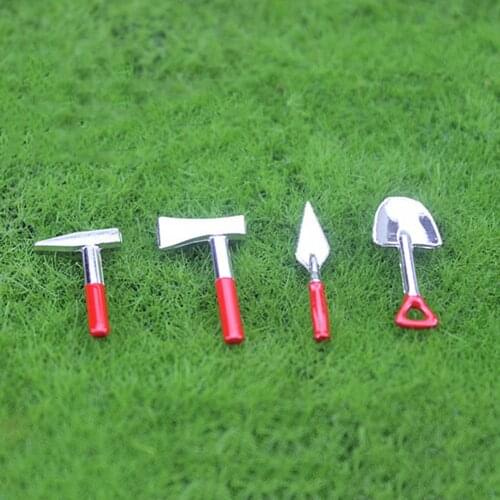 1/12 Doll House Miniature Metal Shovel Axe Spade Hammer Set Simulation Tools Model For Mini Decoration Dollhouse Accessories