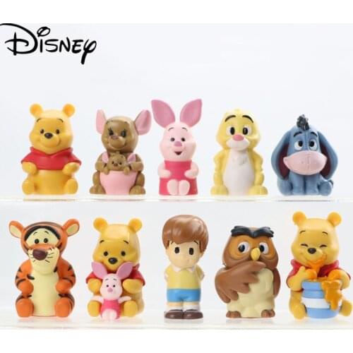 Disney 10 Pcs Models Animal Tigger Winnie-the-Pooh Hand-run Action Figure Doll Toy Modle Cake Car Ornaments Decorative Ornaments