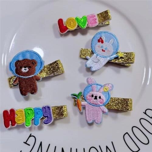 10pcs/Lot Cute Embroidered Bear Bunny Hair Clips Barrette For Girls Kids Hair Accessories Animal Letter Hairpins Headdress