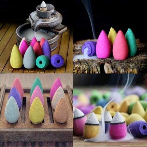 10pcs Natural Reflux Tower Incense Smoke Tower Bouquet Sandalwood Jasmine Lemon Lavender Smoke Cone Backflow Incense Bullet