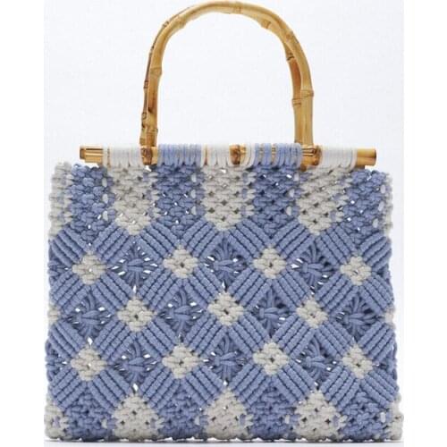 2021 Retro Cotton Rope Woven Womens Handbag Brand Designer Luxury Tote Bag Female Knitted Beach Bags Bohemian Summer Straw Bag