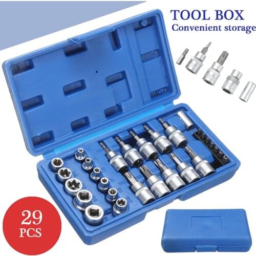 29PC 1/4 3/8 1/2 Socket Bit Set Torx Star Male Female Sockets Wrench Adapter Machine Motor Car Household Repair Hand Tool