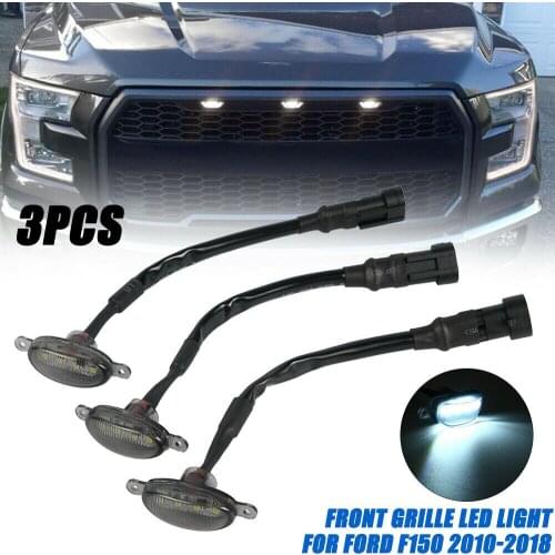 3pcs Smoked LED Front Grille Grille DRL Light White For Ford F150 Raptor 2010-2018 Direct Replacement Car Lights