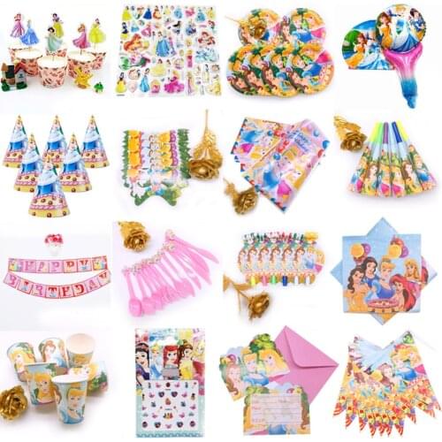 6 Kids Princess Happy Birthday Party Supplies Disposable Tableware Festival Decoration Event Party Favor Gender Reveal