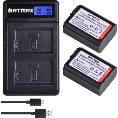 Batmax 2Pcs NP-FW50 NPFW50 Li-ion bateria akku + New LCD USB Dual Charger for Sony Alpha a6500 a6300 a6000 a5000 a3000 NEX-3 a7R