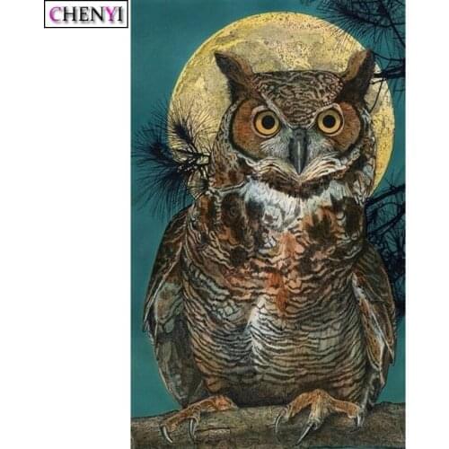 CHENYI DIY 5D Diamond Painting Animal Night Owl Full Square/Round Diamond Embroidery Cross Stitch Mosaic Craft Living Room Decor