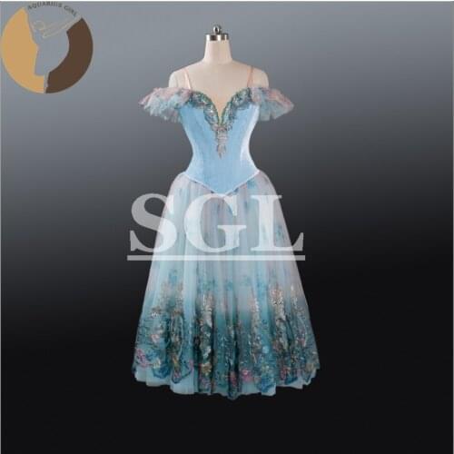 Girls Velvet Bodies Blue Color Romantic Tutus Fairy Performance Costumes Ballet Long Skirt Custom Made Ballerina Clothes AT1208