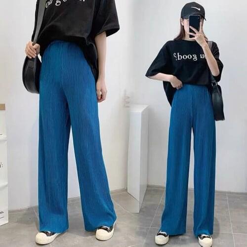Fold Pleated Pants Womens Summer Wide Leg Pant For Women plus size long maxi Trousers 5XL 6XL Elastic High Waist Female Mujer