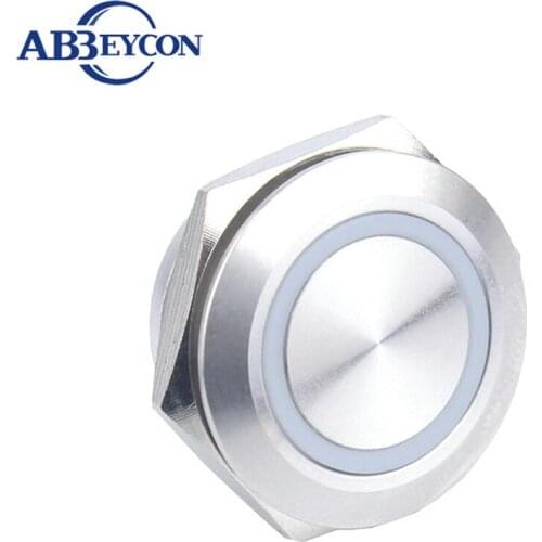 22mm Stainless Steel short type Momentary ON-OFF Waterproof 12V Ring Led Illuminated 4Pin Push Button Light Switch Thin Type