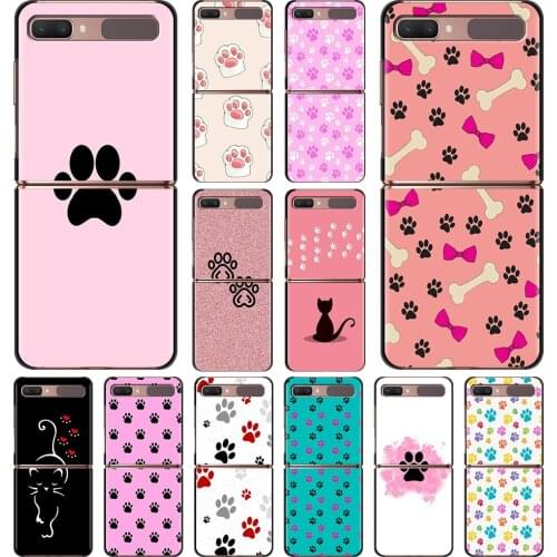 Smartphone Case For Samsung Galaxy Z Flip 3 5G Cover PC Shell Black Caso Hard Capa Fundas cat Dog paw design