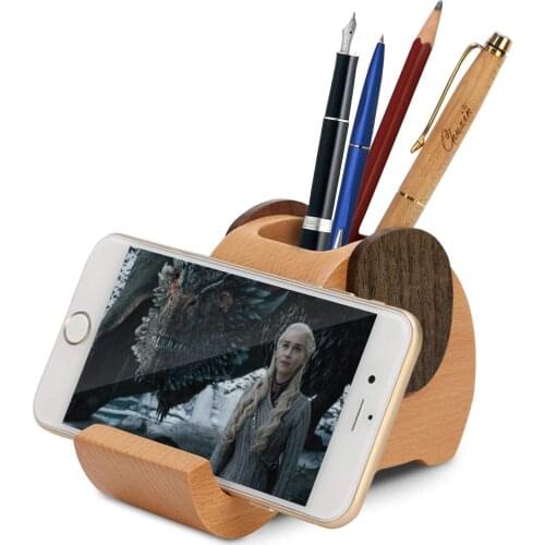 Wooden Artwork Elephant Pen Holder Mobile Phone Stand Desk Multifunctional Stationery Decoration Birthday Graduation Gift