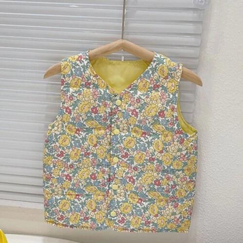 Childrens Multicolor Fashion Down Vest Boys and Girls Personality Trend Flower Vest Baby Down Vest 1-6 Years Old
