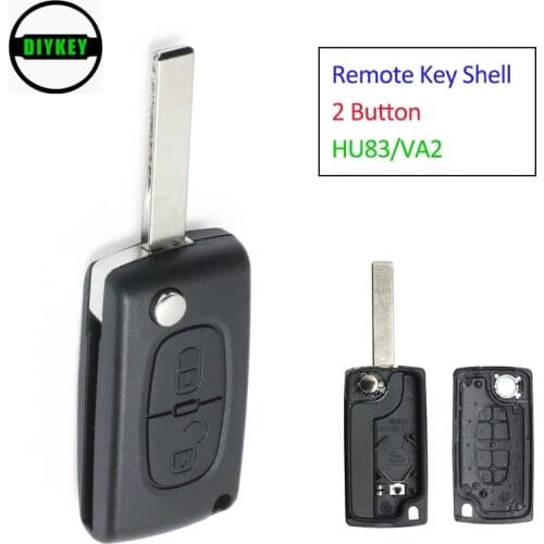 DIYKEY Flip Remote Key Shell 2 Button Key Case Replacement with Groove / without Groove for Peugeot 0536 Model HU83 / VA2