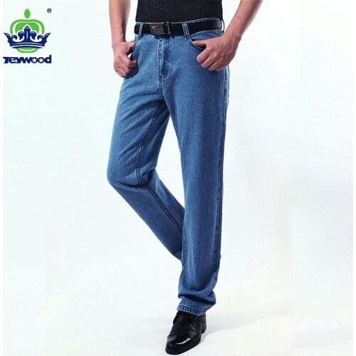 JEYWOOD Brand Cotton Men Business Jeans Classic Summer Male Straight Stretch Denim Pants Overalls Trousers Large size 40 42