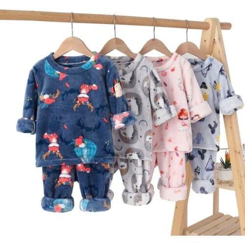 Girls Boys Flannel Pajamas Childrens Sets Warm Baby Clothes Kids Thicken Sleepwear Winter Pijamas Fleece Nightwear Pyjamas