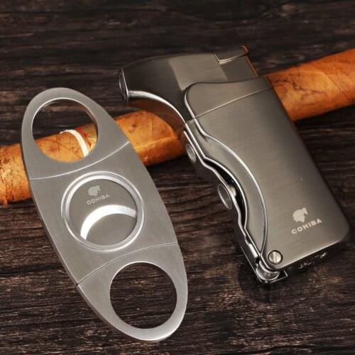 COHIBA Torch Lighters Mini Pocket Cigar Cutter Stainless Steel Guillotine Cigar Scissors Smoking Tool Gas Cigar Lighter Cutter