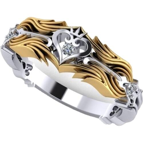 Exquisite 925 Sterling Silver Gold Plated Kings heart ring anniversary gift wedding engagement party size 6-10