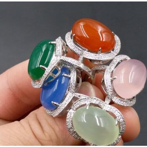 Exquisite high-grade mark 925 inlaid jade pith Chalcedony agate ring female Wang Retractable Agate Ring