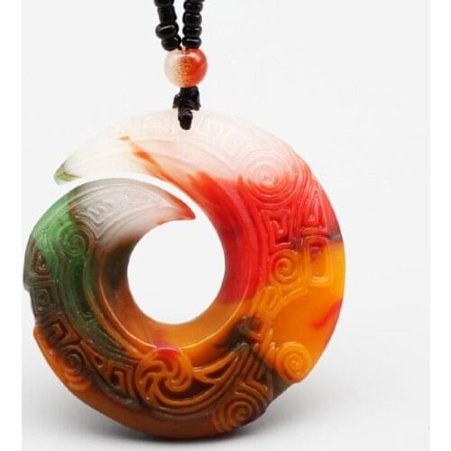 Chinese Natural Color Jade Rune Pendant Necklace Double-Sided Carved Charm Jewellery Fashion Amulet for Men Women Lucky Gifts