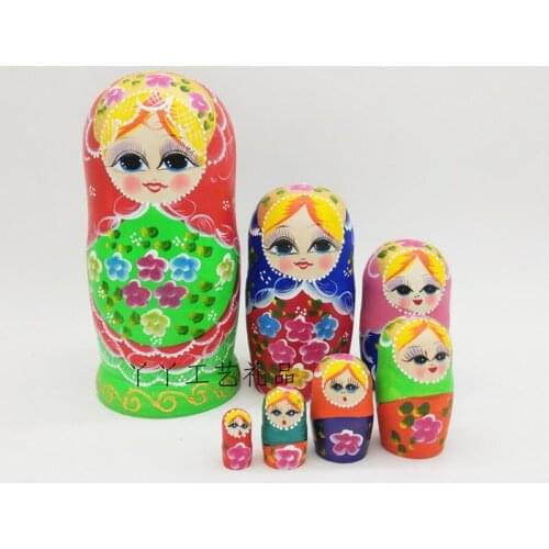 7pcs/set Russian Wooden Green Belly Girl Dolls 7 Layer Dry Basswood Handmade Matryoshka Doll Nesting Toys Kid Gift Nesting Toys