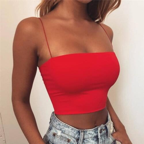 Summer Women Spaghetti Strap Crop Top Solid Color Sexy Bodycon Sleeveless Cami Top Basic Plain Camisole