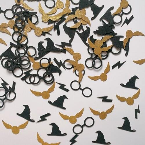 Magrise 100pcs Black Halloween Decor Confetti Black Glasses Gold Wing Confetti Baby Shower Boy 1th Birthday Decor Supplies